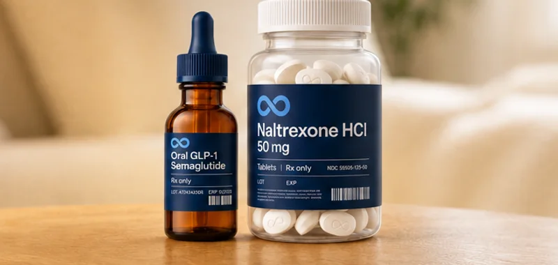 Oral GLP-1 drops beside naltrexone tablets
