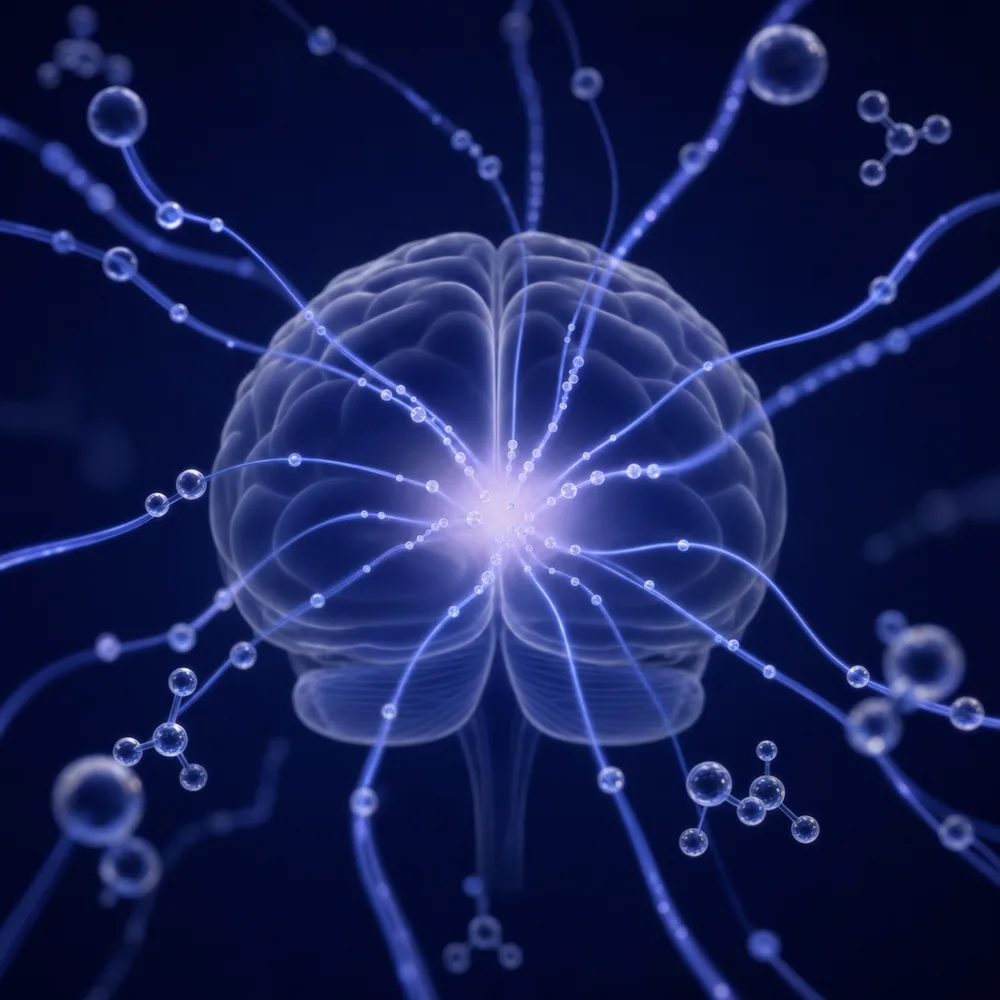 Illustration of GLP-1 acting on the brain's reward pathways