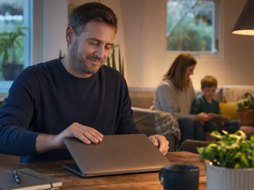 A member finishing an evening session at home